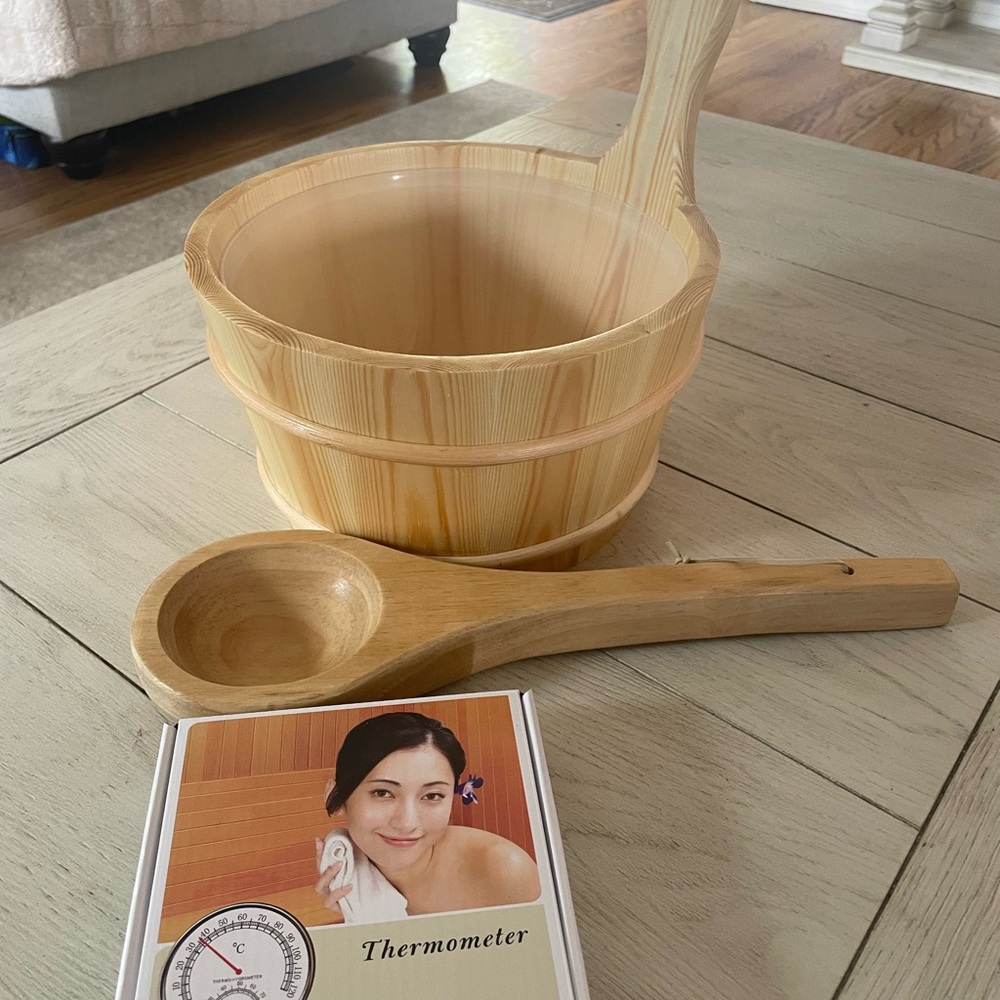 Wooden Sauna Bucket and Ladle Set